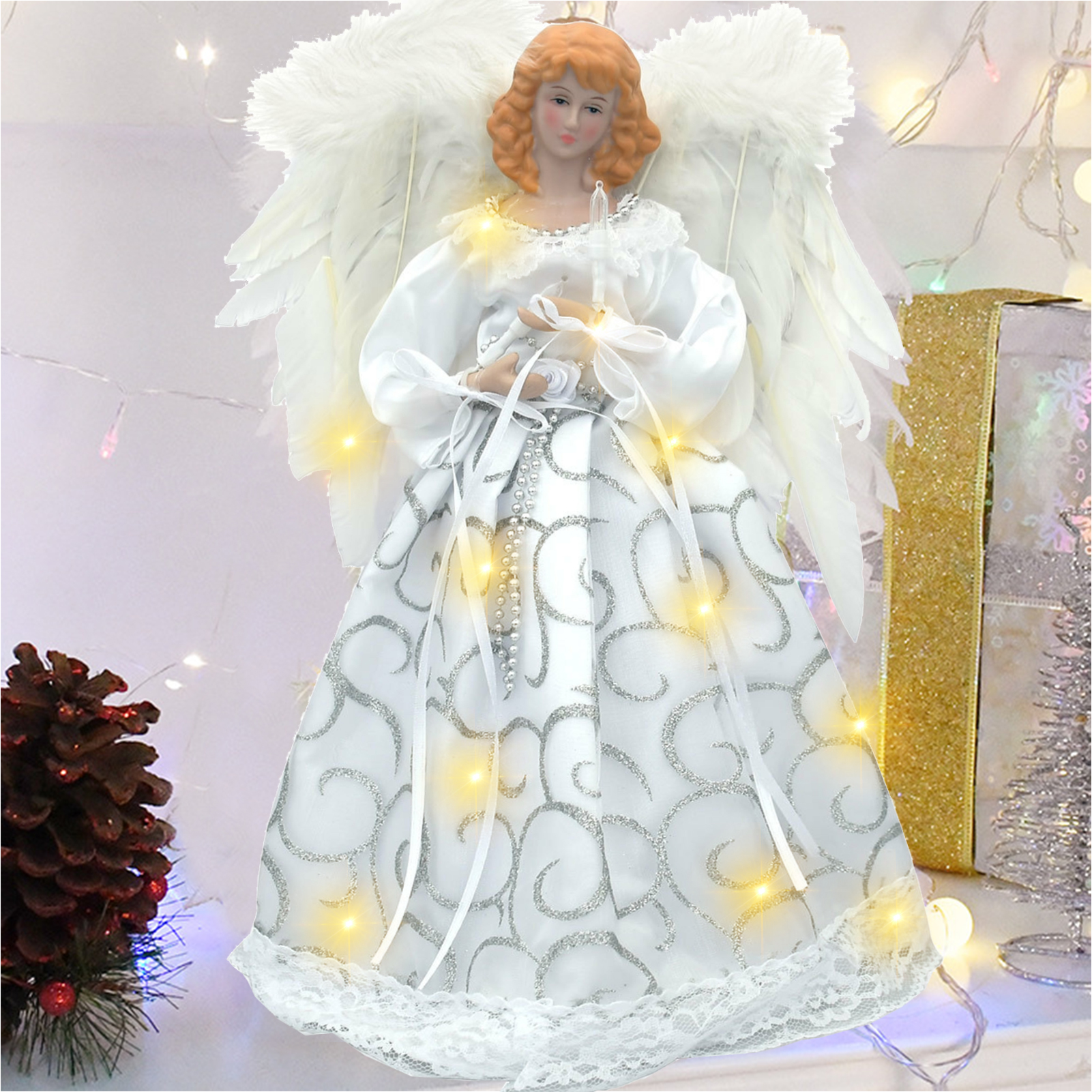 Angel Figurine Ornament for Christmas Tree Topper Angel Christmas Tree