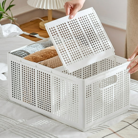 Foldable Storage Box Organizer ABS Plastic Closet Organizer with Divided Compartments Stackable Wardrobe Storage Basket for Clothes & Accessories White 4 Size Options (S M L XL)