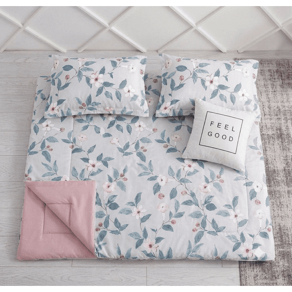 Say Yes Bedding Tess Red Gray floral 100% Cotton Reversible Comforter Set, King