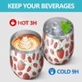 thumbnail image 4 of 12oz Stemless Wine Tumblers Strawberry Plants Fruit White Pattern Vacuum Insulated Stainless Steel Travel Tumbler Cups Mug with Lid and Straw for Champaign,Cocktail,Beer with Cleaning Brush, 4 of 5