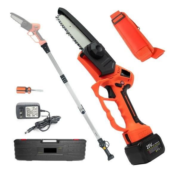 25V Cordless Pruner 40mm Electric Pruning Shear With Reach Extension Pole Electric 5Inch Chain Saw Bonsai Pruning Branch Cutter