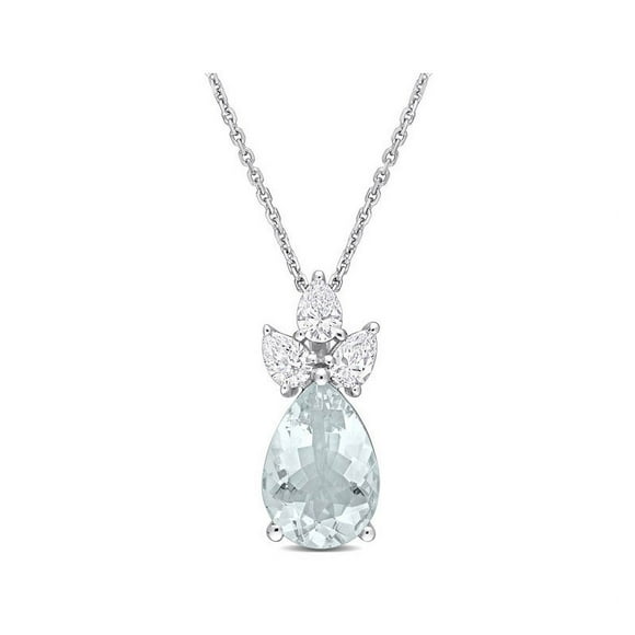 2.30 Carat (ctw) Aquamarine Pendant Necklace with Diamonds in 14K White Gold with Chain