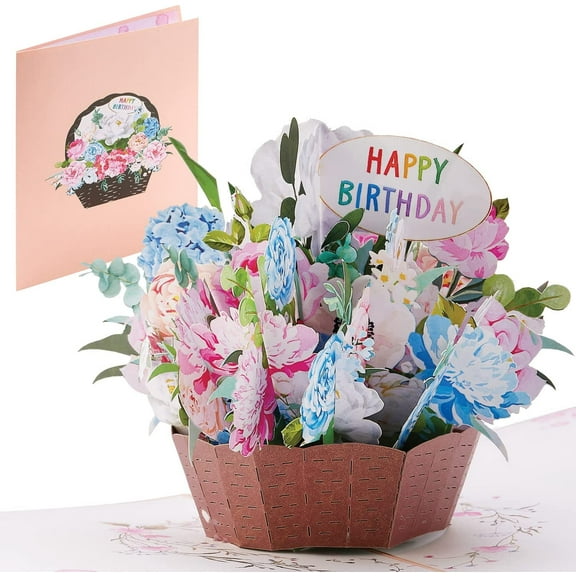 IOYOUNOW Peony Paper Flower Bouquet – 5x7 Inch Pop Up Flower Bouquet Card | Happy Birthday Floral Pop Up Card For Boys And Girls – Perfect 3D Flower Card, Birthday Gift Card For Mom