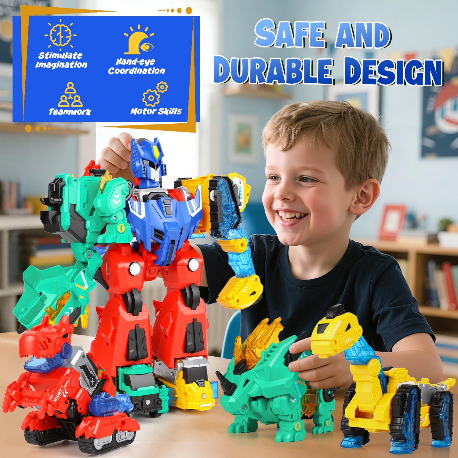 HopeRock Dinosaur Transforming Robot Toys for Kids, 6-in-1 Magnetic Dinosaur Car, Toys for Boys Ages 3 4 5 6 7 8 Years Old, with T-Rex Christmas Birthday Gift for Toddlers.