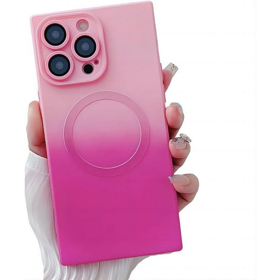 for iPhone Case,[Compatible with MagSafe] Cute  Silicone Frame Camera Lens Protection Gradient Soft Shockproof Phone Case (Pink,iPhone 15 Plus)
