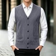 thumbnail image 2 of Riecok Men Vest Sweater Sleeveless V Neck Button down Sweaters Lightweight Solid Winter Tops with Pockets Gray L, 2 of 5