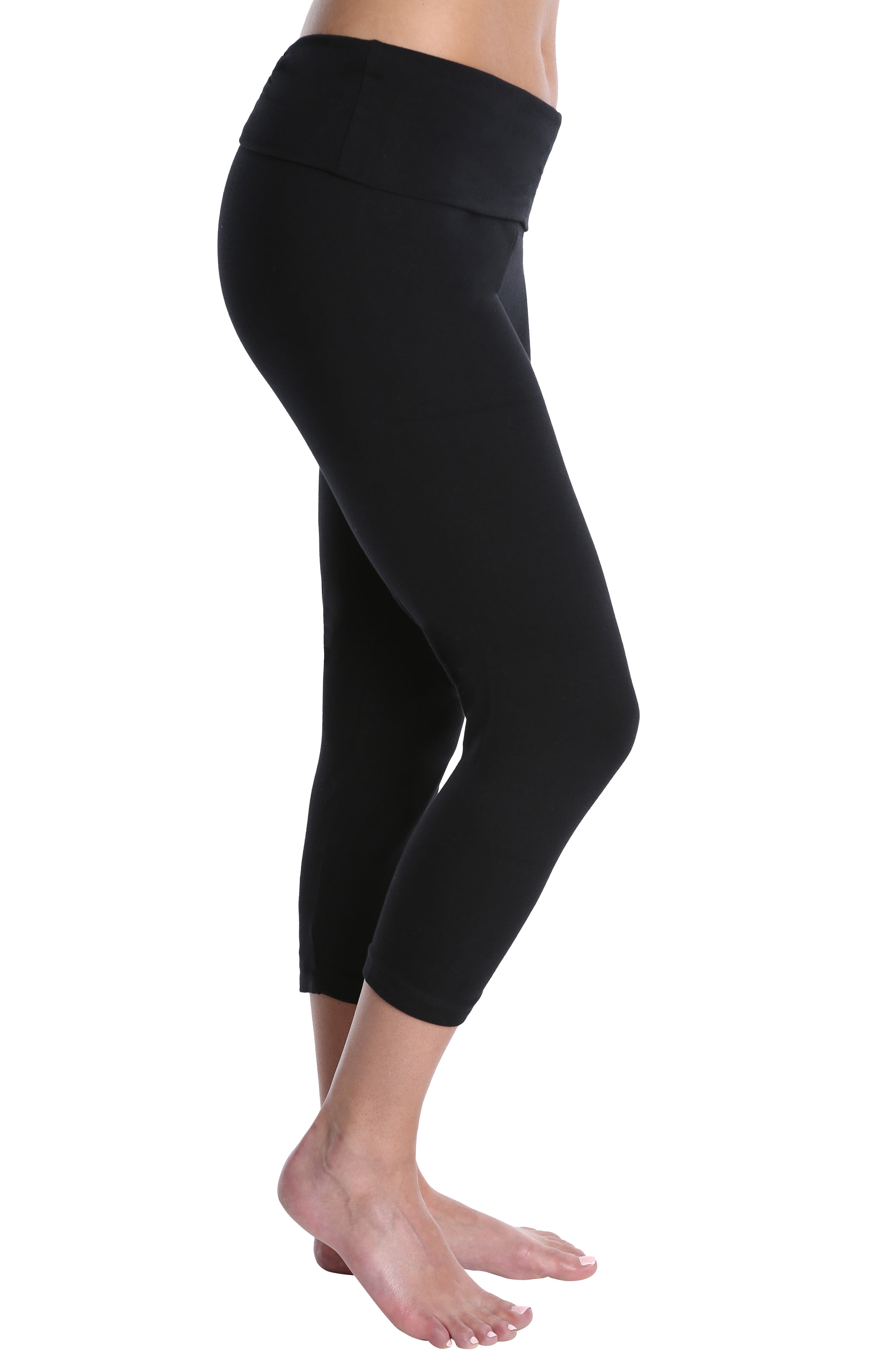 Blis Women's 2 Piece Yoga Workout Capri Legging Pant and Short Set with Foldover Color Waistband 