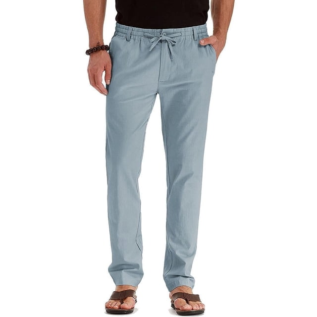 Men‘s Slim Fit Straight Leg Pants Elastic Waist Drawstring Pants Casual Business Work Trousers