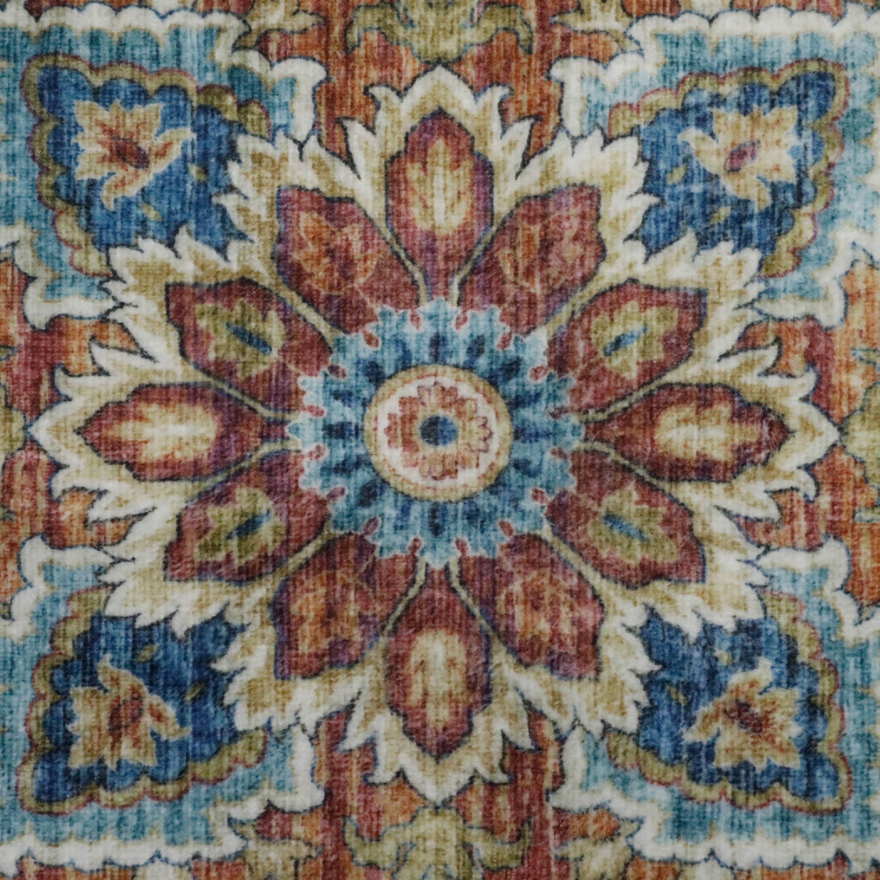 Washable Skid-Resistant Runner Rug Geometric Blue Multi 24" x 60"