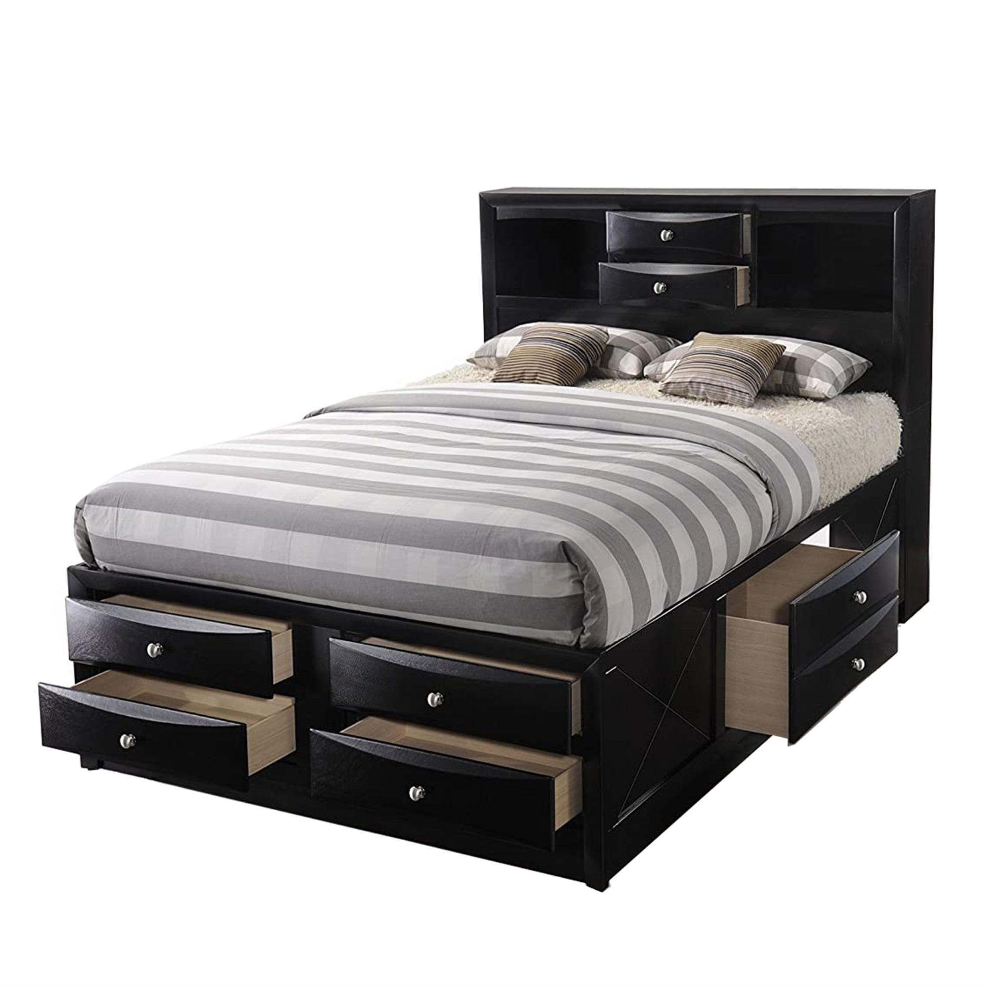 Eight Drawer Full Size Storage Bed With, King Bed Bookcase Headboard Storage