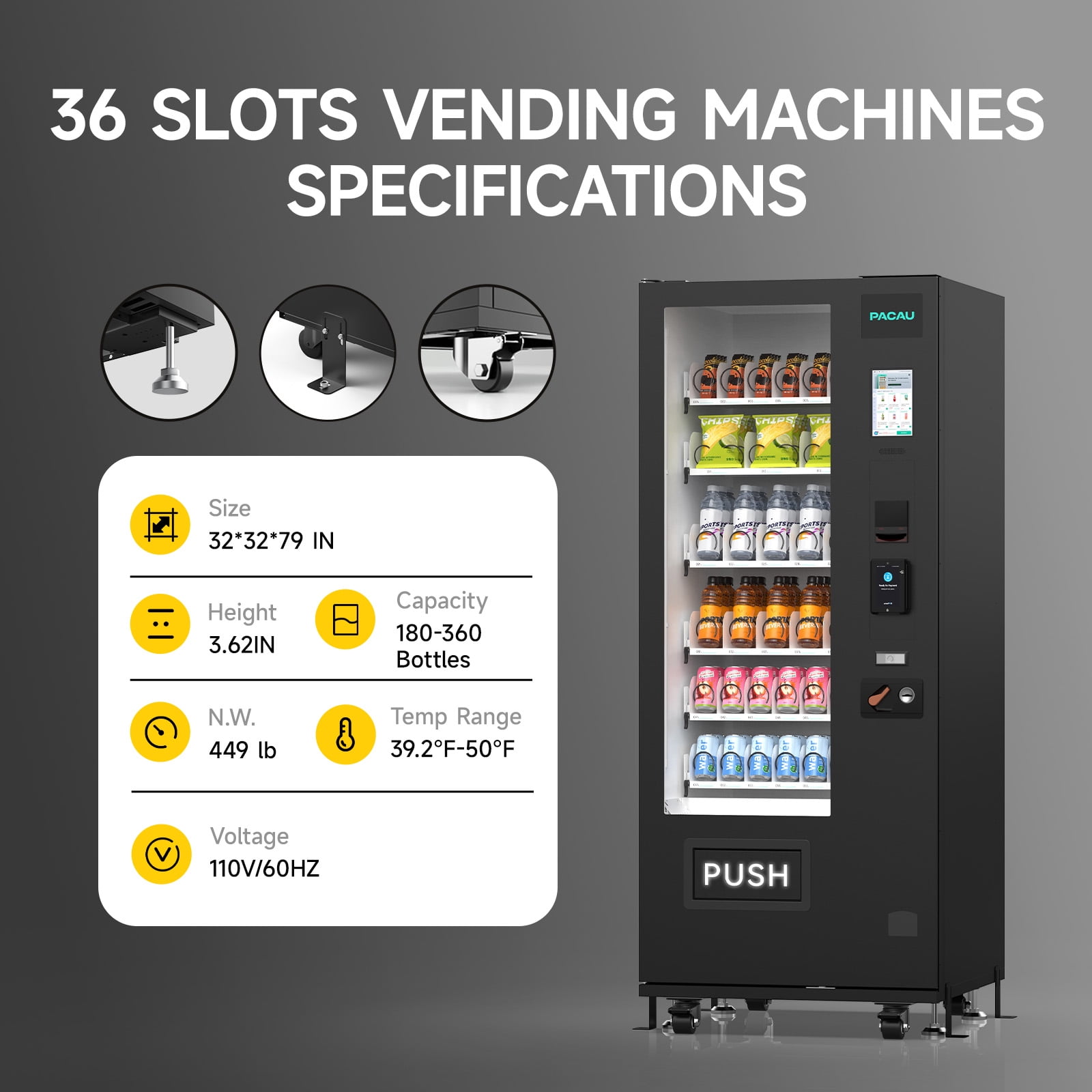 Smart Vending Machine, 36-Slot Refrigerated Snack and Beverage Vending Machine for Commercial Use, Automatic Drink and Snack Dispenser for Offices, Gyms, Convenience Stores