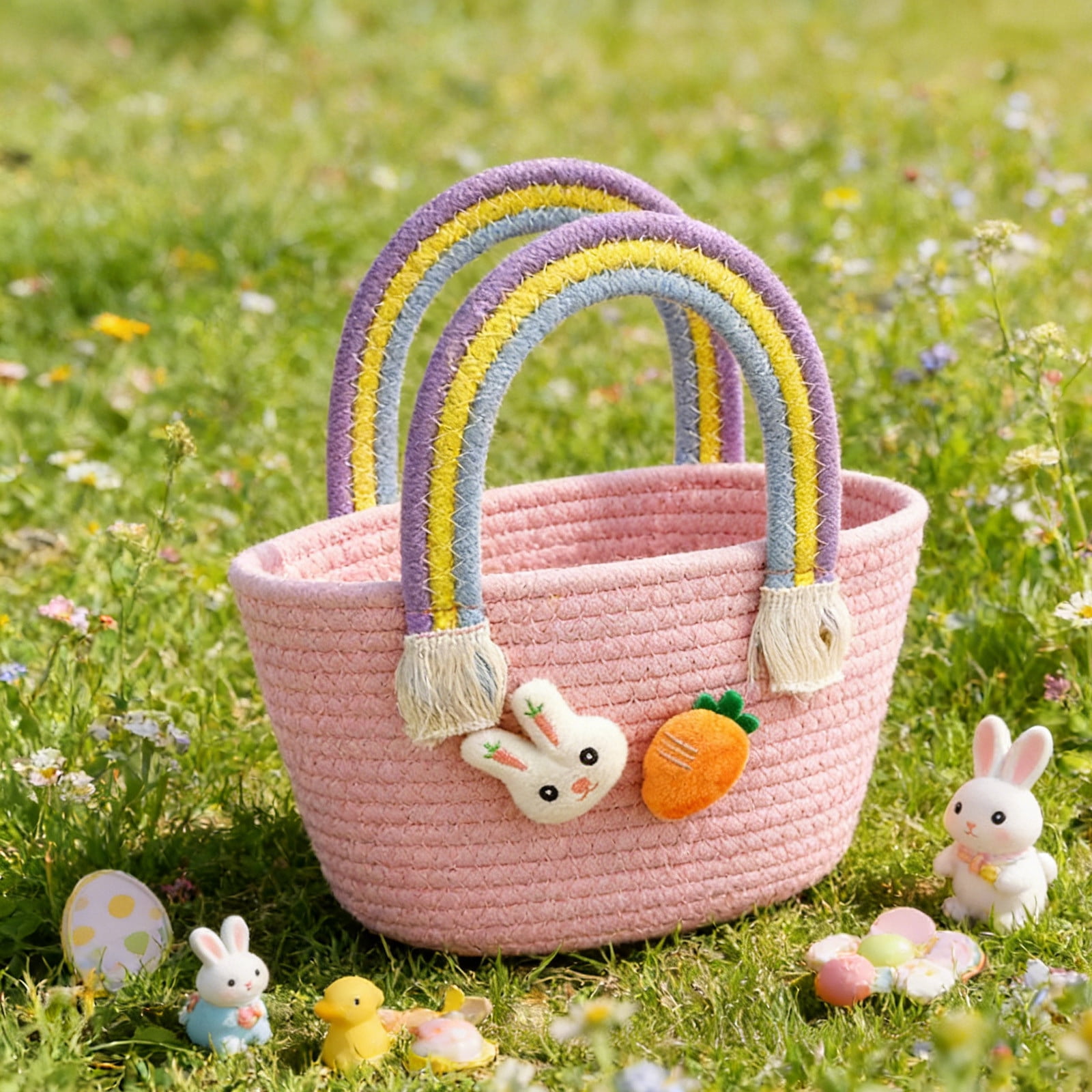 Lunxisen 4 Pcs Easter Bunny Party Decoration Storage Basket Candy Holder for Home Celebration Gift