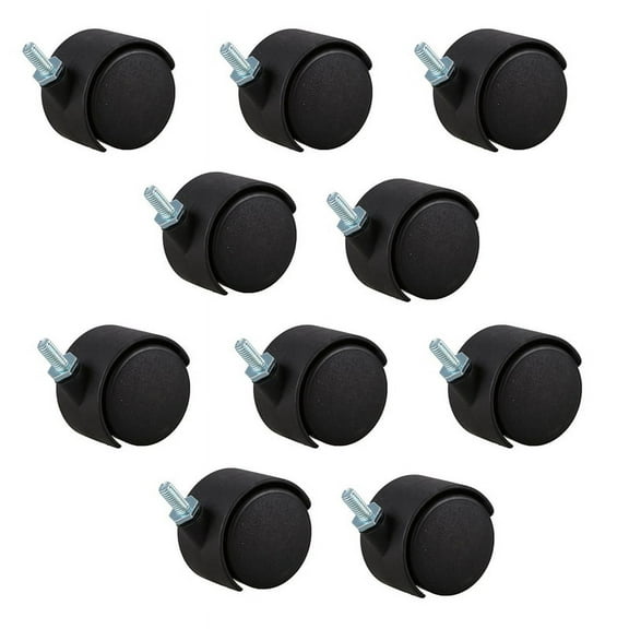 10Pcs 6mm Threaded Stem 40mm Dual Wheel Rotatable Caster Black