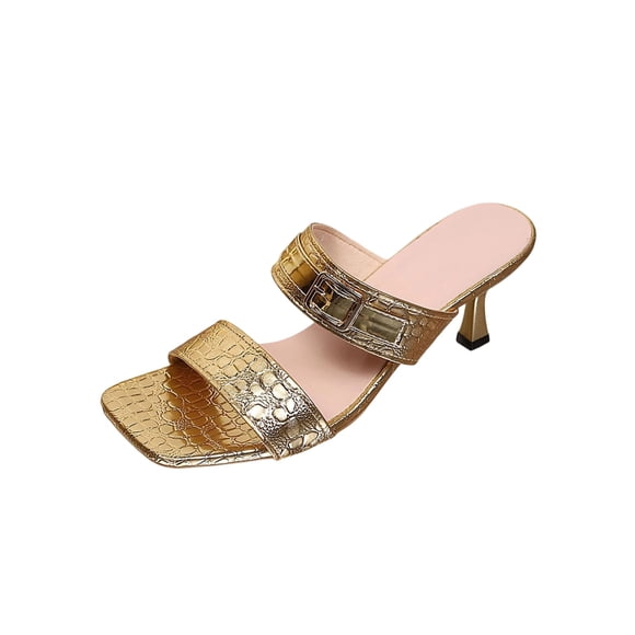 Women's Plus Size Shorts Style Glossy Croc Pattern Strappy Heels, Black Strappy Heels Open Toe Ankle Strap Spring Summer