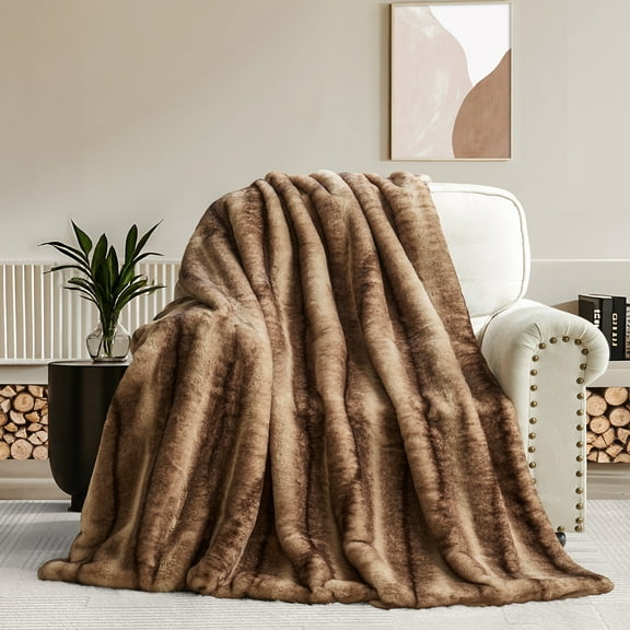Cozylore Luxury Faux Fur Throw Blanket for Bed Super Thick Warm Fuzzy Blankets for Bedroom Living Room, 60" x 80", Brown
