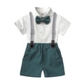 thumbnail image 2 of Toddler Boy Outfits Toddler Gentleman Short Sleeve Bow Tie Shirt and Suspenders Shorts Set Boys' Clothing Sets White 2-3 Years, 2 of 8