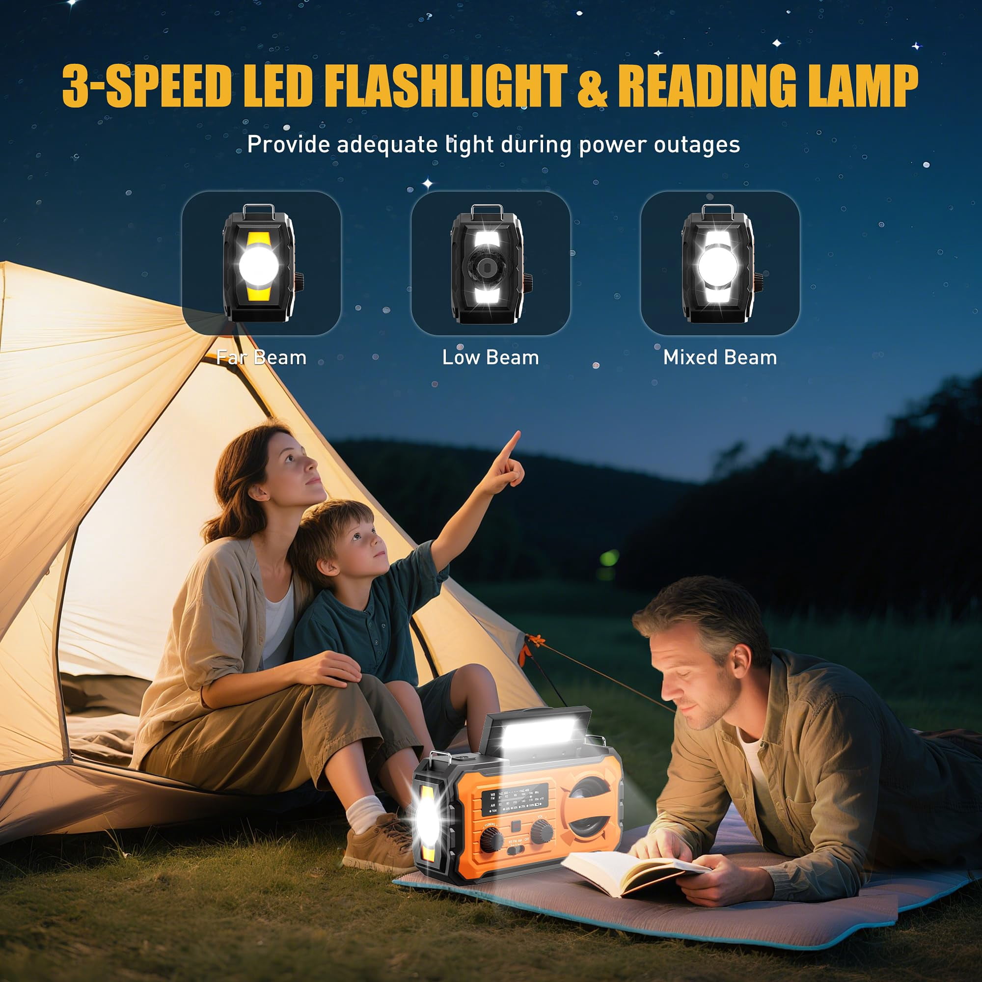 Hand Crank Emergency Radio  10000mah Weather With Am/fm/noaa Solar Prower Sos Alarm Phone Charging Led Flashlight Portable Gear For Outdoor & Home Emergencies Kits Orange