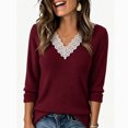 thumbnail image 7 of Long Sleeve Shirts for Women Lace V-Neck Soft Ribbed Knit Pullover Casual Fall Winter Shirt, 7 of 7