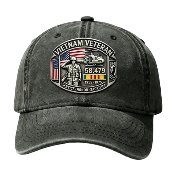Vietnam Veteran Tribute Cap, Adjustable 1955–1975 Memorial Baseball Hat, Adjustable Vietnam Vet American Flag Baseball Cap for Men, Black