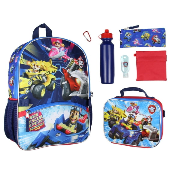 Paw Patrol 16" Backpack Lunch Tote Pencil Bag Water Bottle Snack Pack 7 Pc Set Kids School Backpack