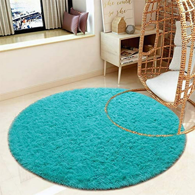 Summer Ocean Swimming Ring Round Area Rugs 4ft - Soft Area Rug for Kids  Room, Hawaii Beach Teal Wood Machine Washable Living Room Circle Rugs