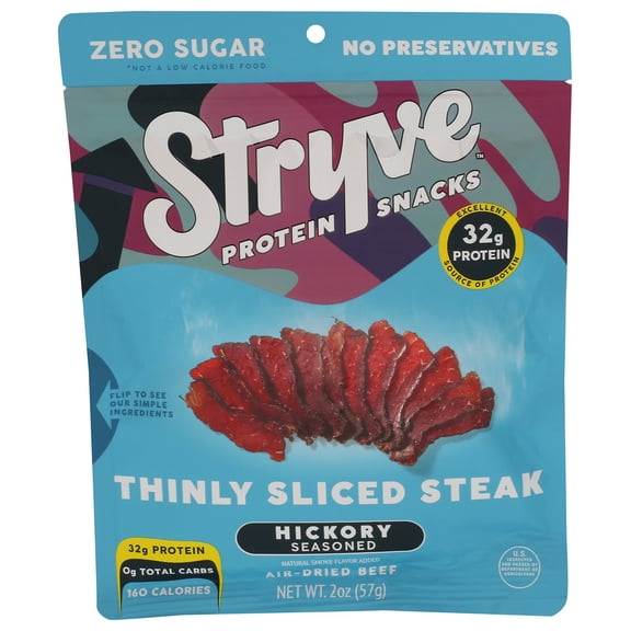 Pack of 8 Stryve Protein Snacks Sliced Steak Hickory 2 oz