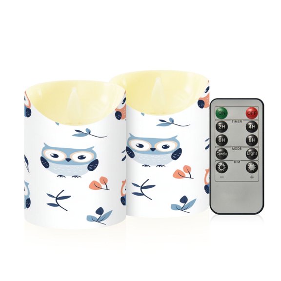 2 PCS Tilted Flameless Candles Flickering LED Lights Battery Operated Candles with Remote Timers for Holiday Decor Carton Owls