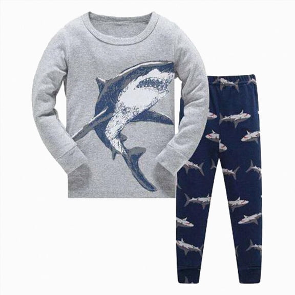 Splozh Cotton Pajamas for Boys Toddler Boys Pajamas Animals Cotton Kids 2 Piece Pj's Long Sleeve Sleepwear Clothes Set Outfits,Grey,2-3 Years