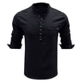 thumbnail image 4 of Fesfesfes Blouse Shirt for Men Linen Long Sleeve Stand Collar V Neck Pullover Shirt Pocket Button Top Sale Items, 4 of 4