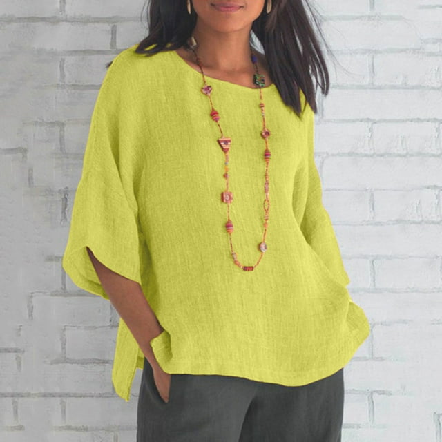 DPTALR Femmes Dames Manches Raccourcies Coton Uni Ample Chemise Blouse Haut