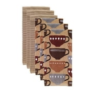 Solid and Print Kitchen Towel, Six Pack, Coffee
