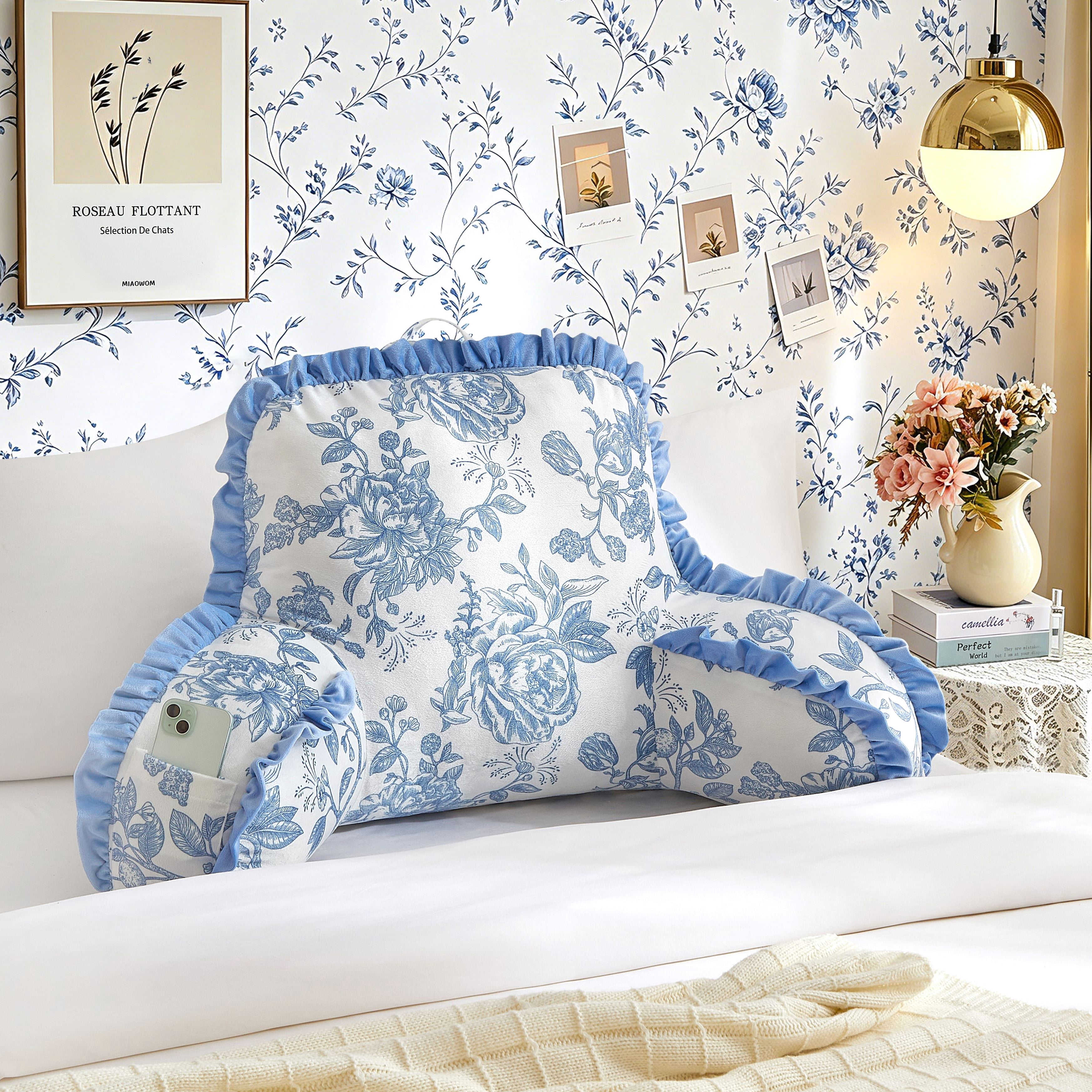 Urban Shop Petals & Pearls 35"x 22" Blue Floral Backrest Pillow
