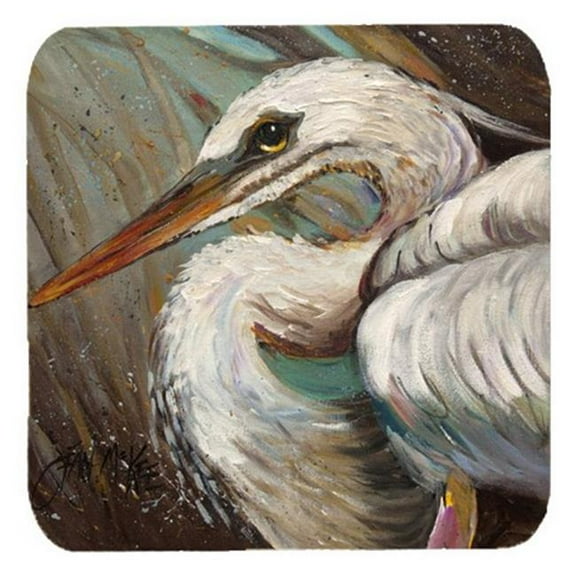 White Egret Foam Coasters, Set Of 4