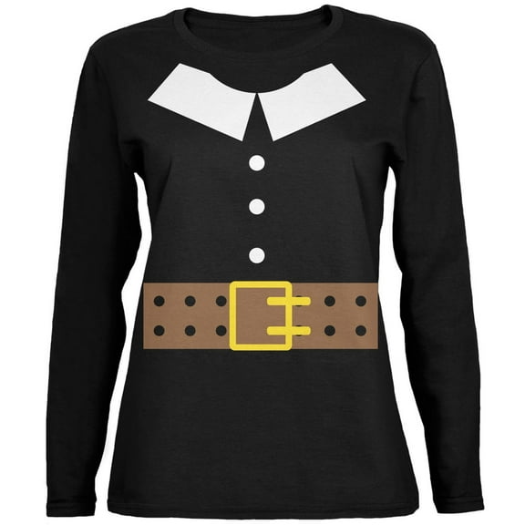 Halloween Pilgrim Costume Black Womens Long Sleeve T-Shirt - Large