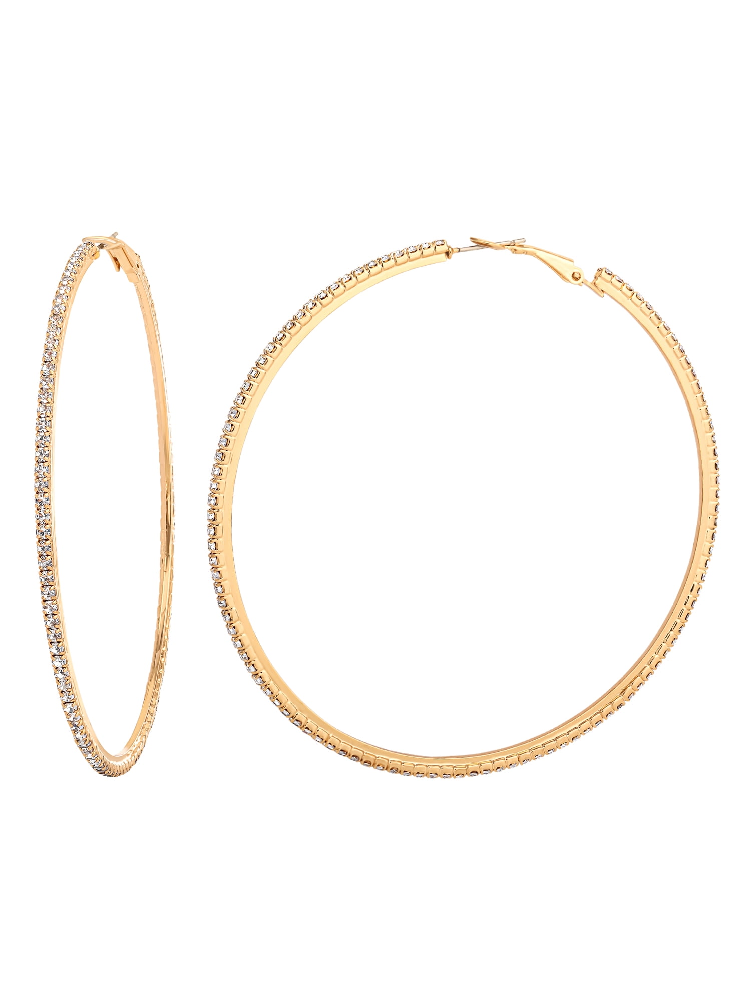 Jessica Simpson Women's Gold-Tone Rhinestone Hoop Earrings with Lever Closure