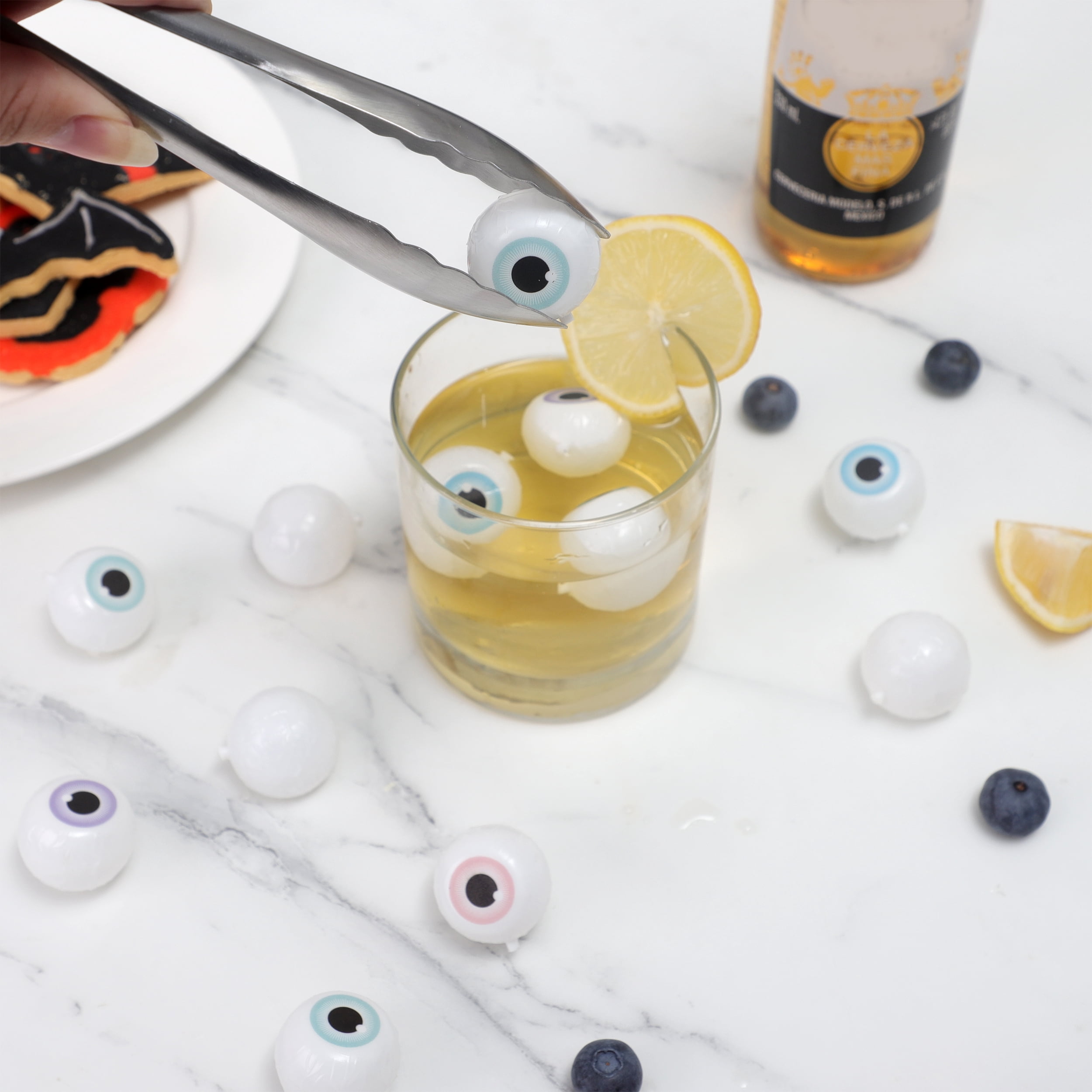 (2 pack) Cook With Color 12-Pack Eyeball-Shaped Reusable Halloween Ice Cubes – Food-Grade Plastic