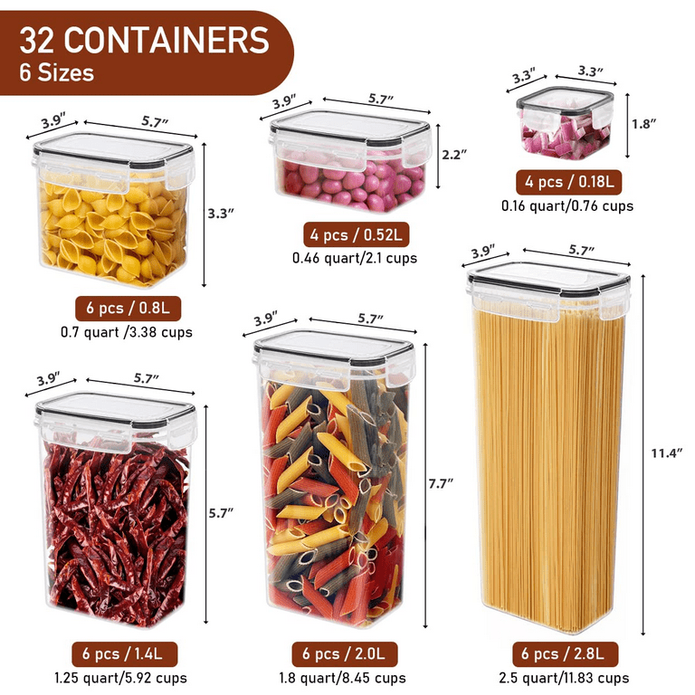 32pcs Airtight Food Storage Containers Set, BPA Free Plastic Kitchen and  Pantry Organization Canisters with Lids for Cereal, Dry Food, Flour and  Sugar, Includes 32 Labels