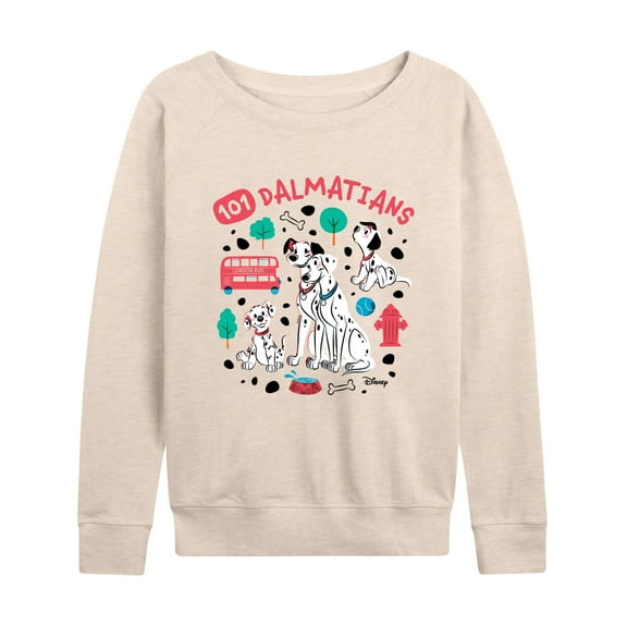 Disney - 101 Dalmatians Animated - Collage of Dalmatian Family - Women's Lightweight French Terry Long Sleeve Shirt