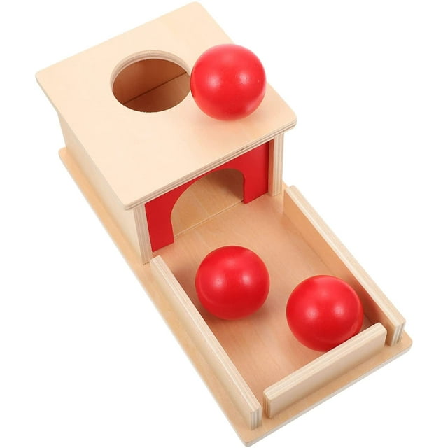 Montessori Object Permanence Box with Tray and Four Balls Infant Development Ball Drop Toys Montessori Material Tools Wooden Education Imbucare Learning Toy