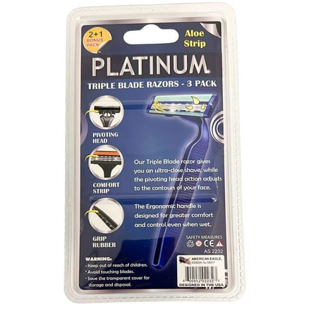 Platinum Triple Blade Razors for Smooth  Close Shave: 3CT