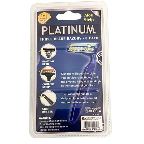 Platinum Triple Blade Razors for Smooth  Close Shave: 3CT