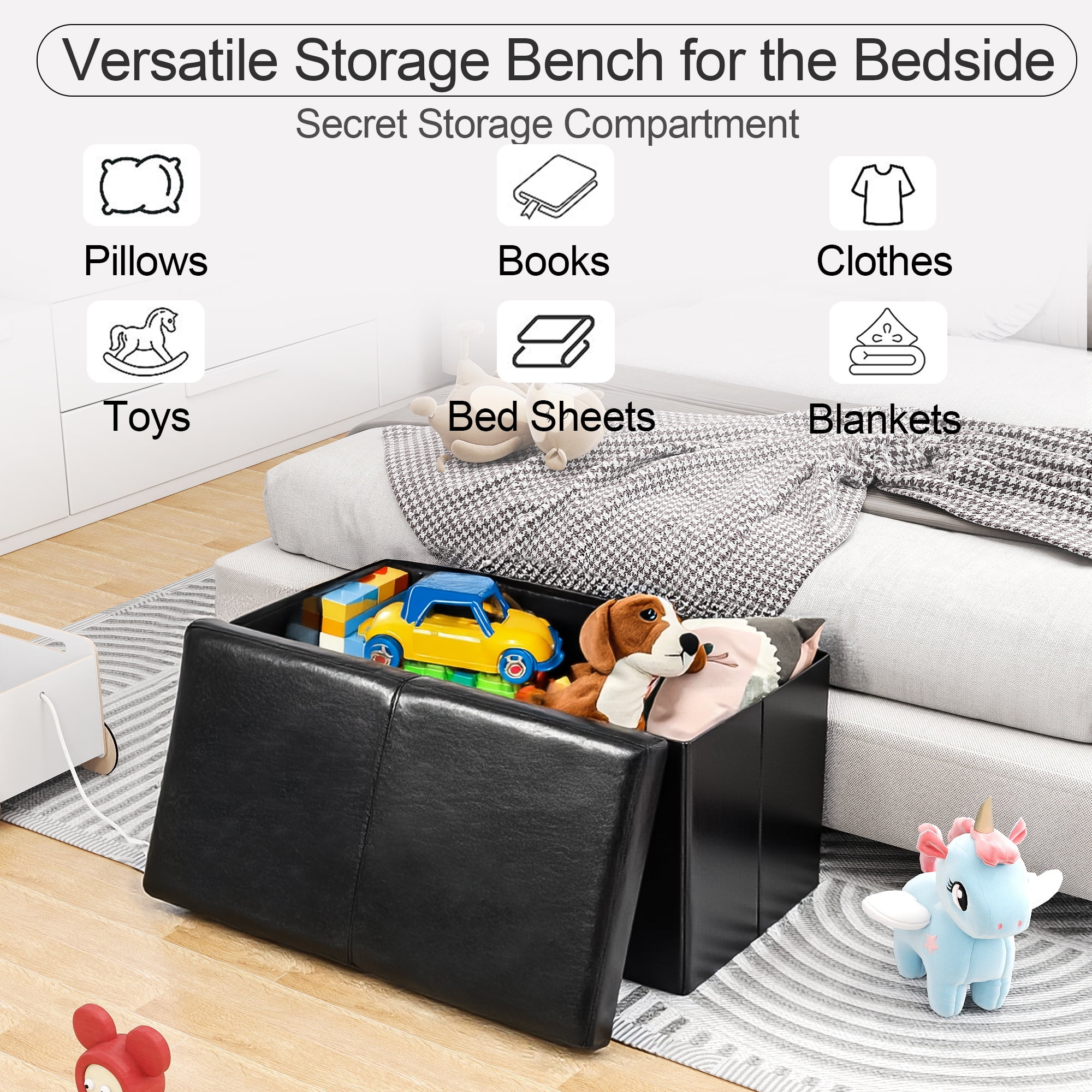 Lot de 2 bancs de rangement pour enfants Homy Casa – Design doux avec rangement pour jouets et livres