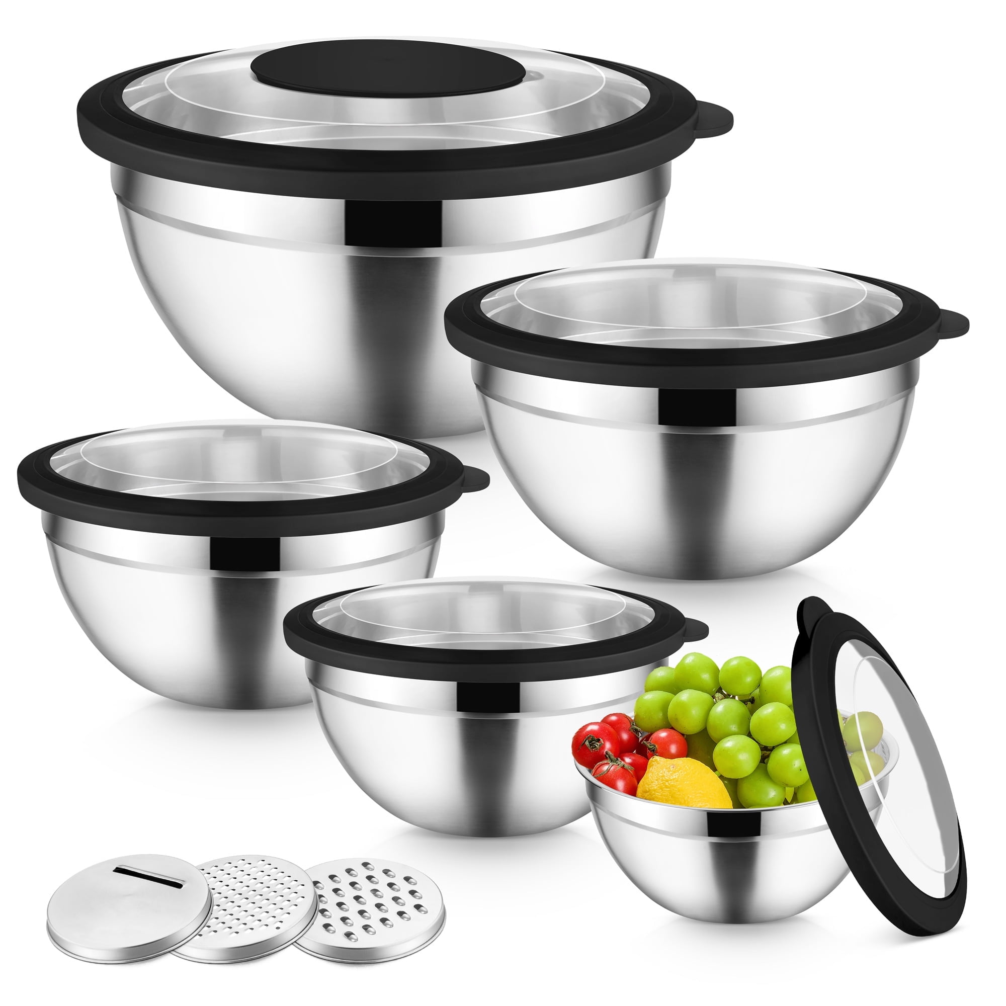 Vesteel 5-Piece Mixing Bowl Set with Graters and Lids, Black