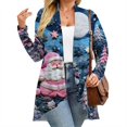 thumbnail image 6 of Women's Fall and Winter Fashion Casual Print Long Sleeve Mid-Length Cardigan Jacket, Christmas Theme for Holiday Season,Blue,4XL, 6 of 6