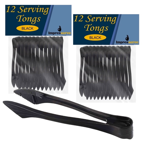 Impresserve 8.5" Black Disposable Plastic Serving Tongs - 24 Count
