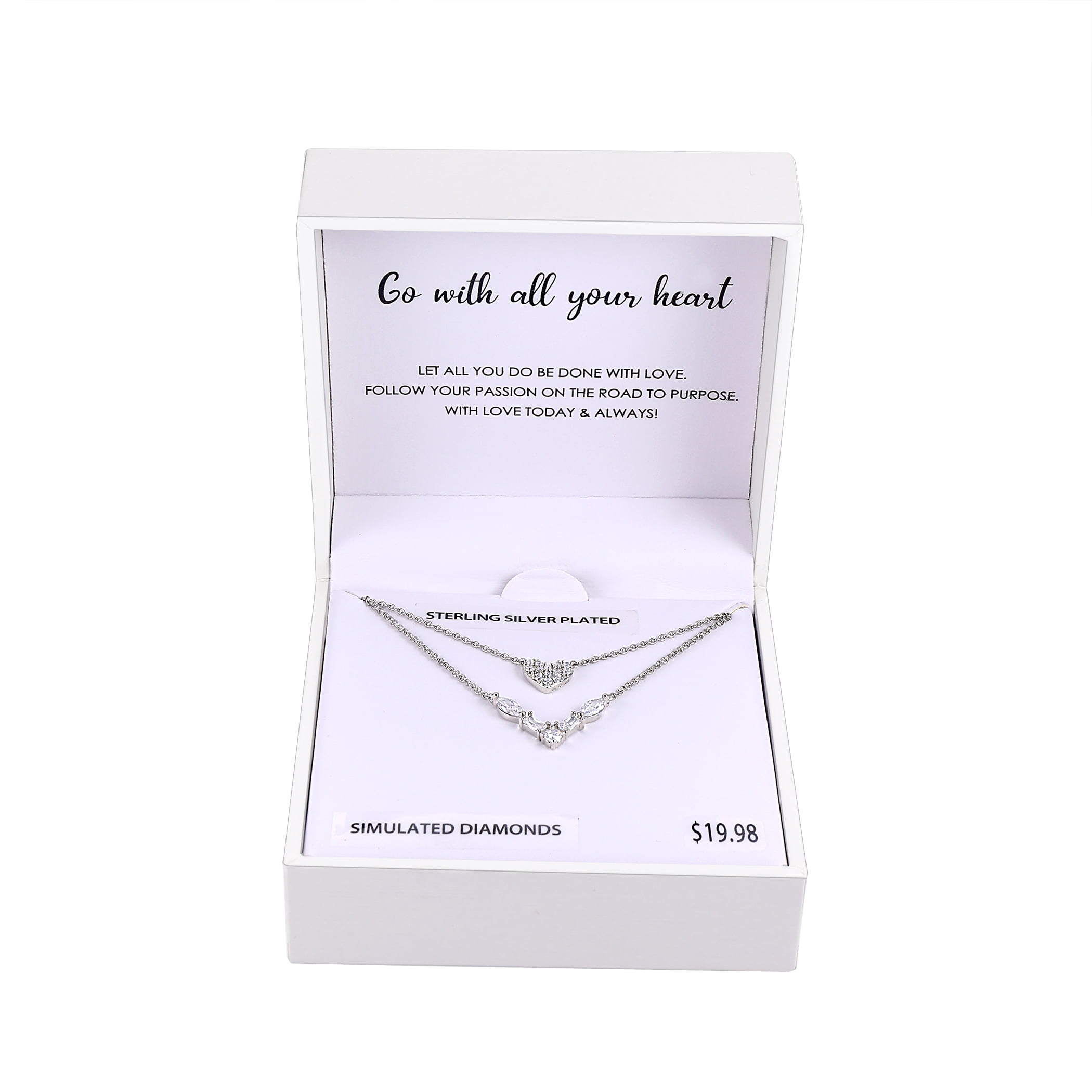 Fine Silver Plated Double Necklace Set with Simulated Diamonds Adult