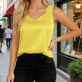thumbnail image 5 of Womens Silk Satin Tank Tops V Neck Casual Sleeveless Camisole Blouses Summer Basic Tanks Shirt Under Clothes Yellow, Size XXXL, 5 of 5