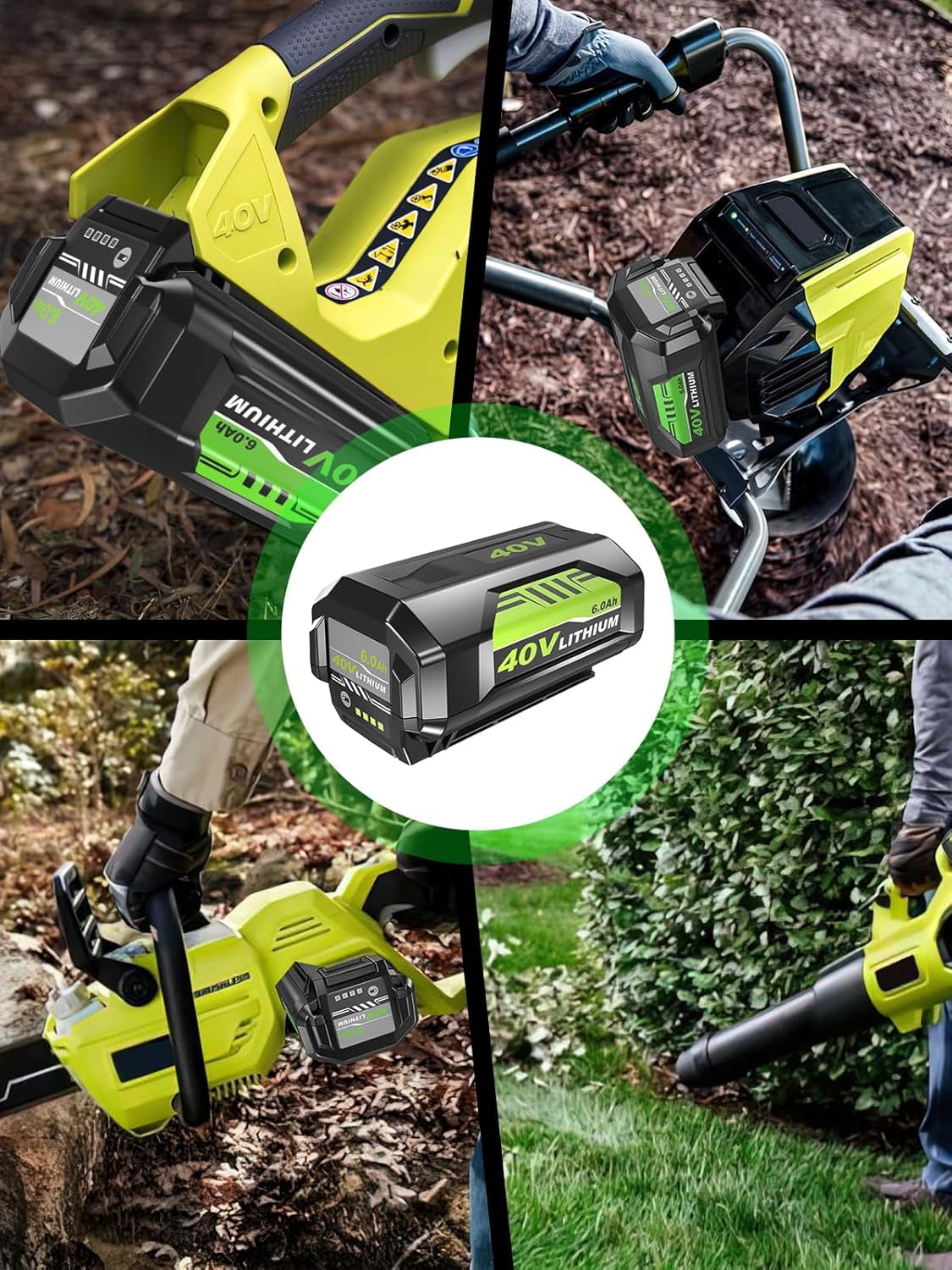 Upgraded 40 Volt 6.0Ah Lithium ion OP4060 Battery and OP401 Charger Replacement for Ryobi 40V Battery and Charger Combo P403A OP4026 OP4030 Compatible with Ryobi 40 Volt Power Tools 1Pack