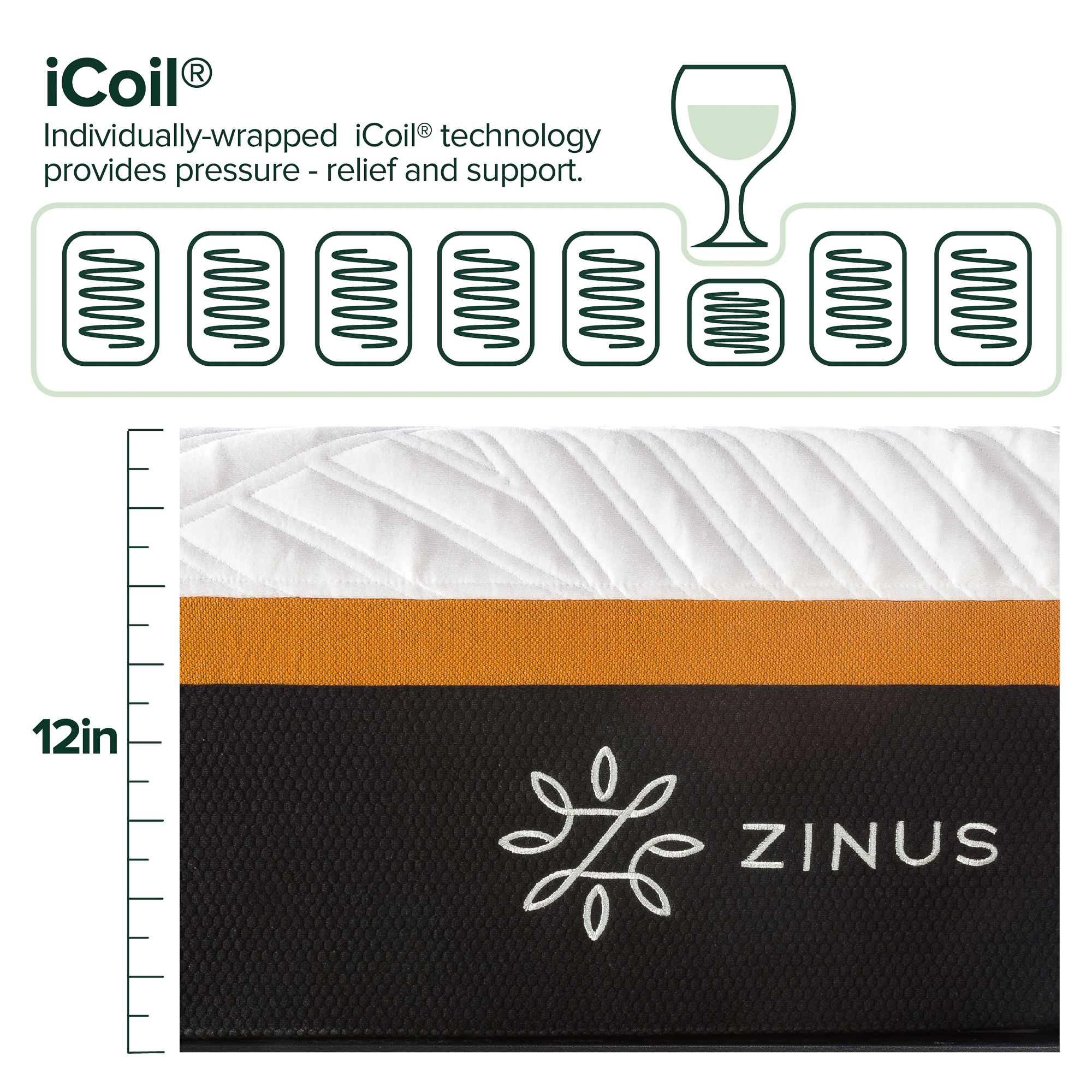 Zinus Cooling Copper ADAPTIVE® 12" Copper Memory Foam Pocket Spring Hybrid Mattress, Queen - image 4 of 10