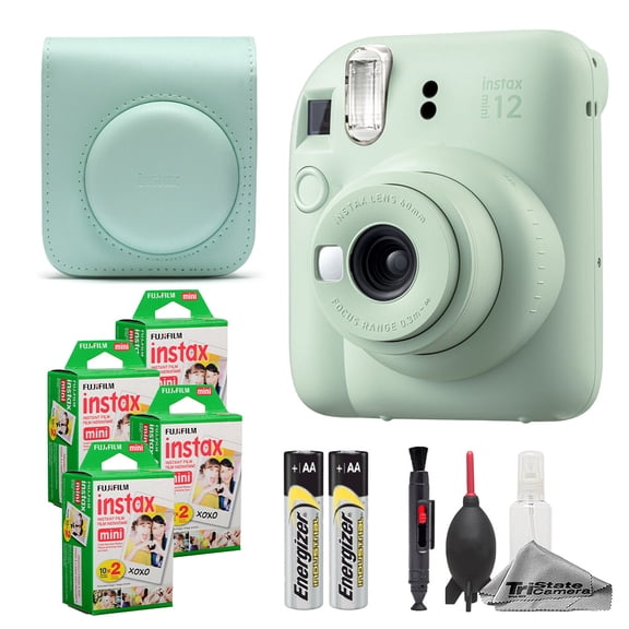 Fujifilm Instax Mini 12 Camera (Mint Green) Case Instax Mini Instant Film (80 Sheets) Cleaning Kit